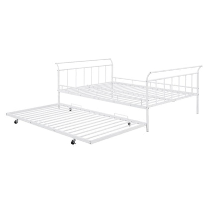 Metal Daybed with Curved Handle Design and Twin Size Trundle for Bedroom