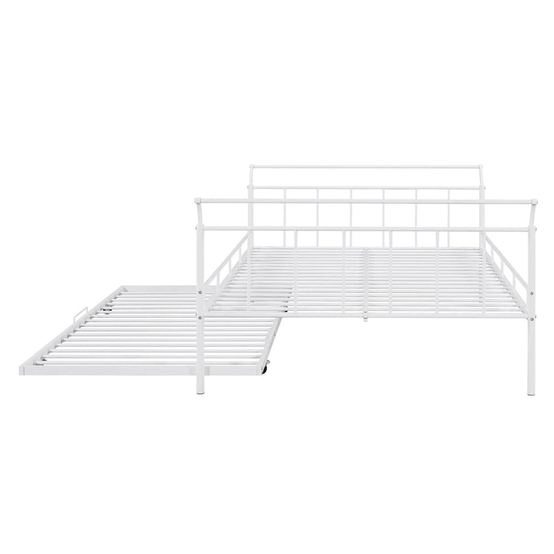 Metal Daybed with Curved Handle Design and Twin Size Trundle for Bedroom