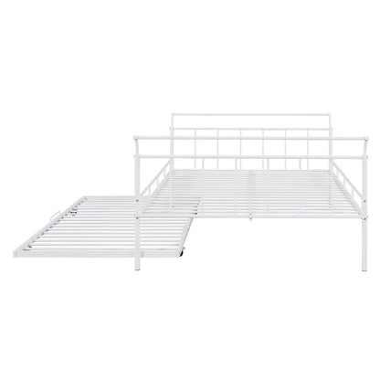 Metal Daybed with Curved Handle Design and Twin Size Trundle for Bedroom