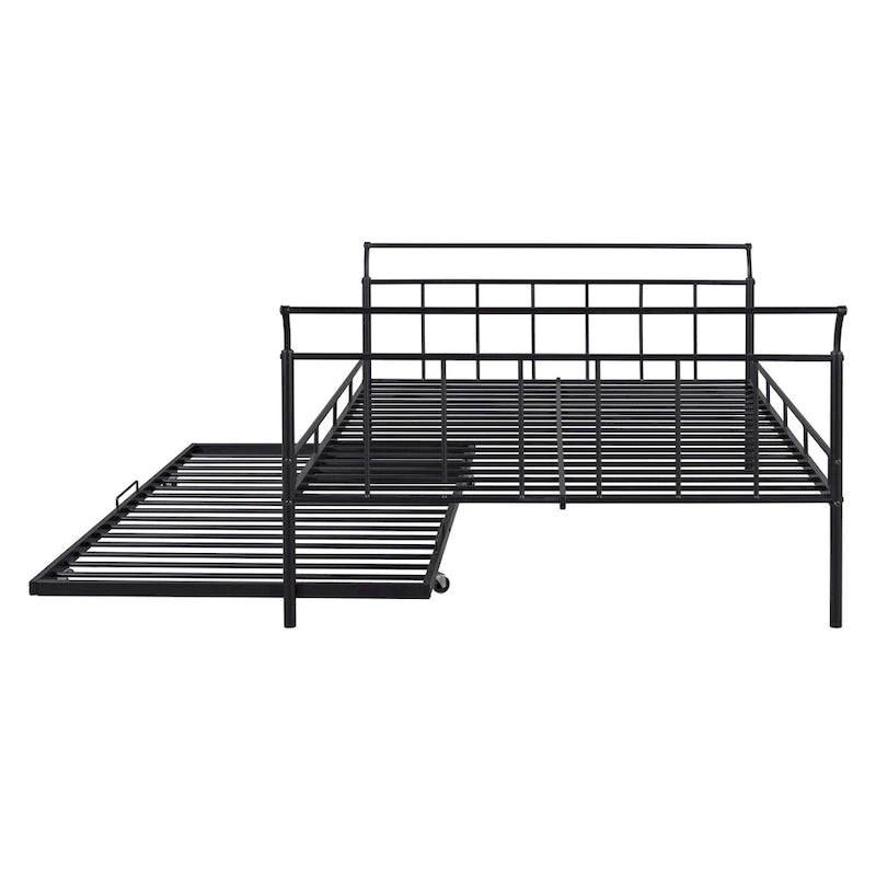 Metal Daybed with Curved Handle Design and Twin Size Trundle for Bedroom