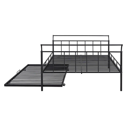 Metal Daybed with Curved Handle Design and Twin Size Trundle for Bedroom