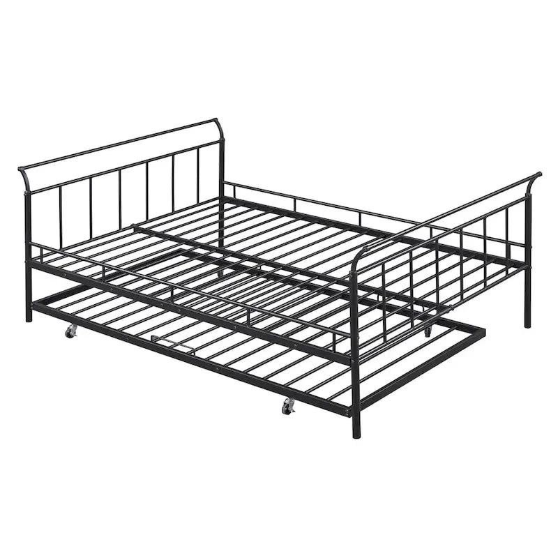 Metal Daybed with Curved Handle Design and Twin Size Trundle for Bedroom
