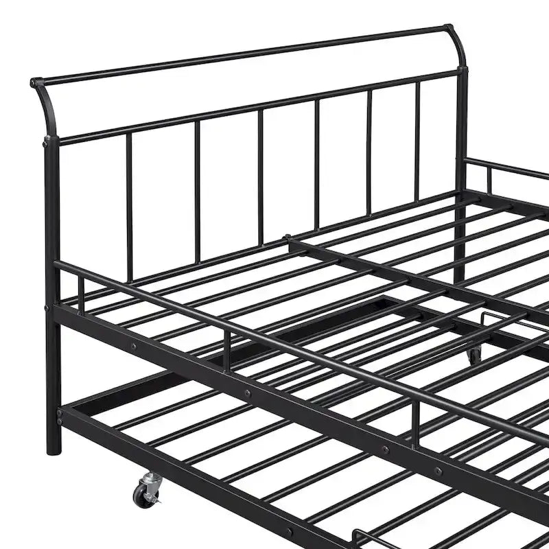 Metal Daybed with Curved Handle Design and Twin Size Trundle for Bedroom