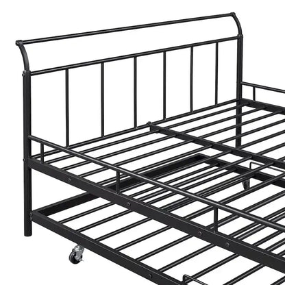 Metal Daybed with Curved Handle Design and Twin Size Trundle for Bedroom