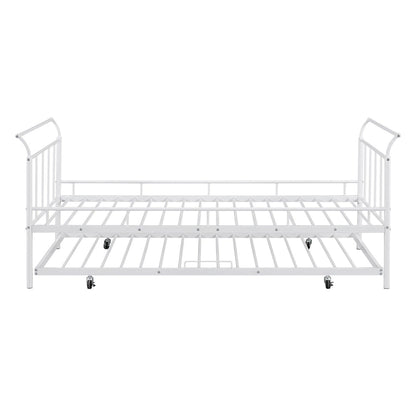 Metal Daybed with Curved Handle Design and Twin Size Trundle for Bedroom