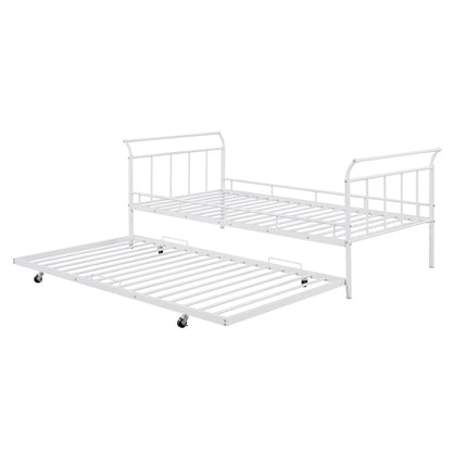 Metal Daybed with Curved Handle Design and Twin Size Trundle for Bedroom