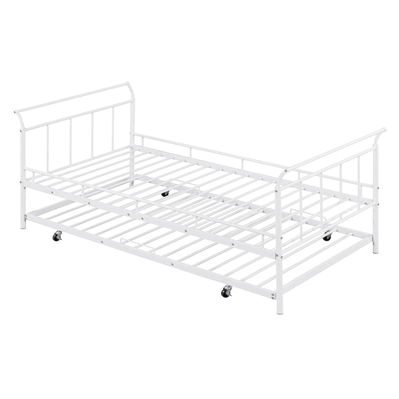 Metal Daybed with Curved Handle Design and Twin Size Trundle for Bedroom