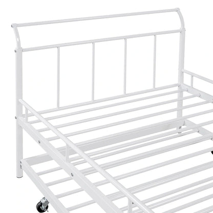 Metal Daybed with Curved Handle Design and Twin Size Trundle for Bedroom