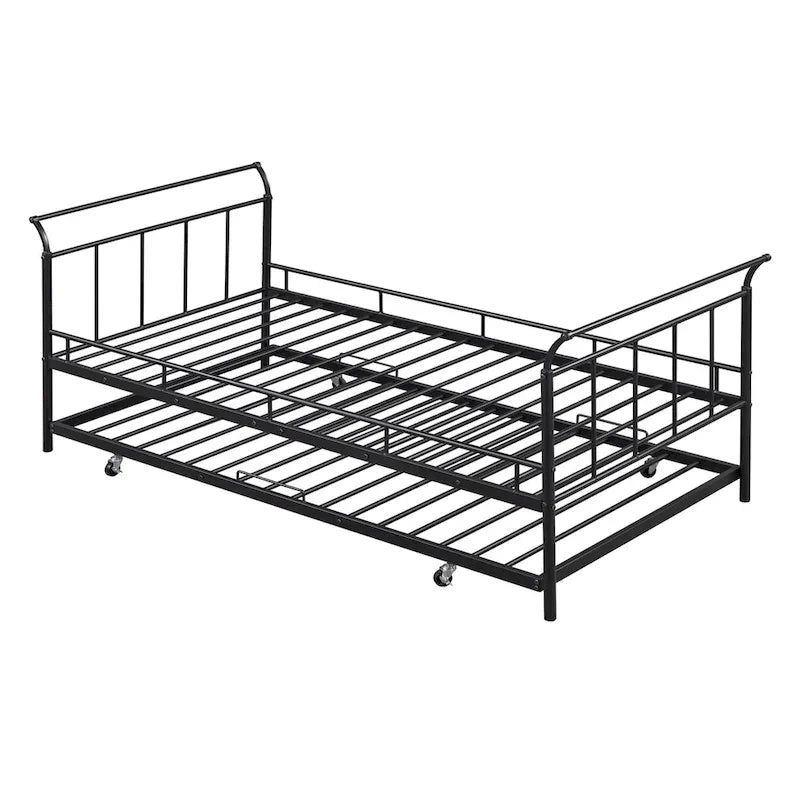 Metal Daybed with Curved Handle Design and Twin Size Trundle for Bedroom