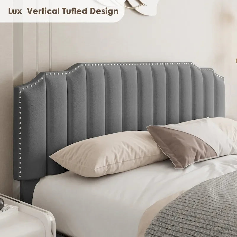Gray Full Size Modern Style Velvet Upholstered Platform Bed with Storage Space for Bedroom