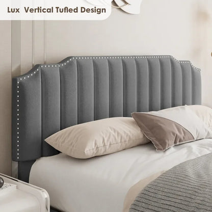 Gray Full Size Modern Style Velvet Upholstered Platform Bed with Storage Space for Bedroom
