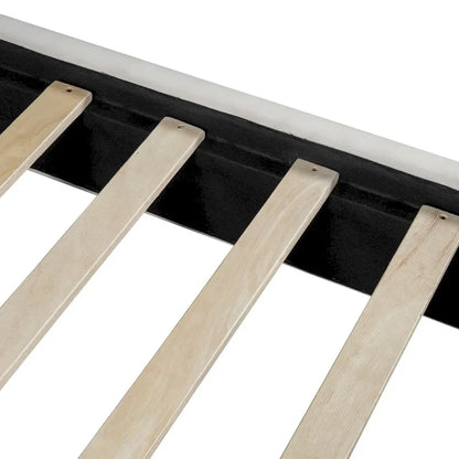 Beige Full Size Velvet Upholstered Platform Bed with Distinctive Headboard and Footboard