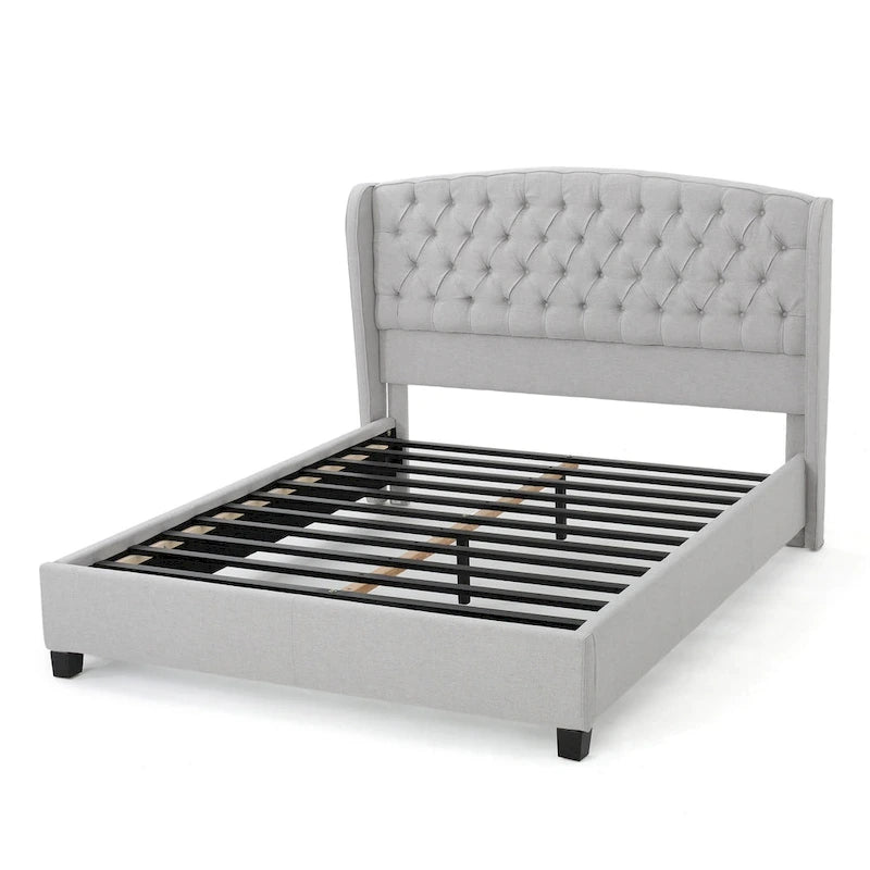 Light Grey King Size Modern Upholstered Platform Bed with Button-tufted Headboard for Bedroom
