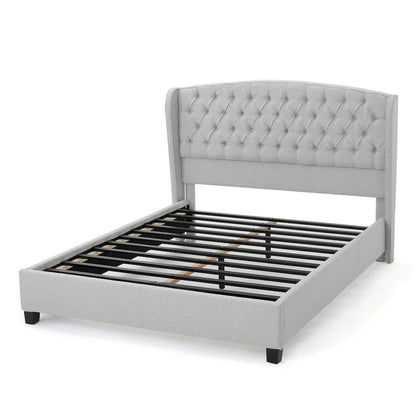 Light Grey King Size Modern Upholstered Platform Bed with Button-tufted Headboard for Bedroom