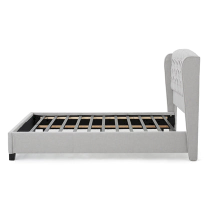 Light Grey King Size Modern Upholstered Platform Bed with Button-tufted Headboard for Bedroom