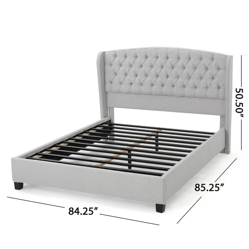 Light Grey King Size Modern Upholstered Platform Bed with Button-tufted Headboard for Bedroom