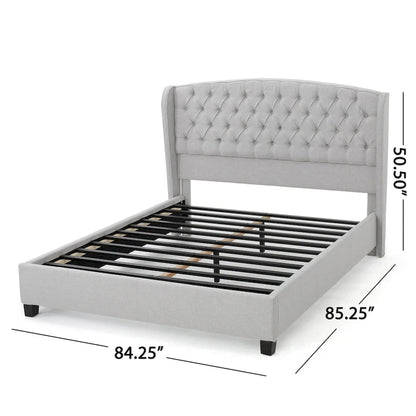 Light Grey King Size Modern Upholstered Platform Bed with Button-tufted Headboard for Bedroom