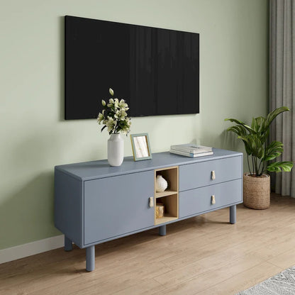 54.57 Multi-functional TV Stand with Leather Handles, Open Storage Compartment and Two Drawer