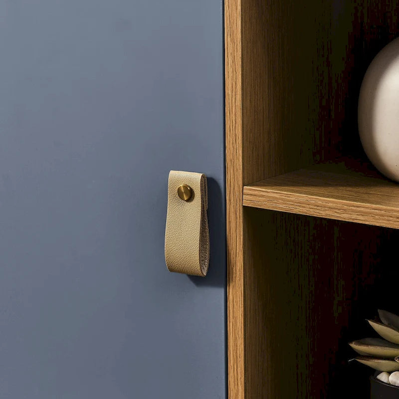 54.57 Multi-functional TV Stand with Leather Handles, Open Storage Compartment and Two Drawer