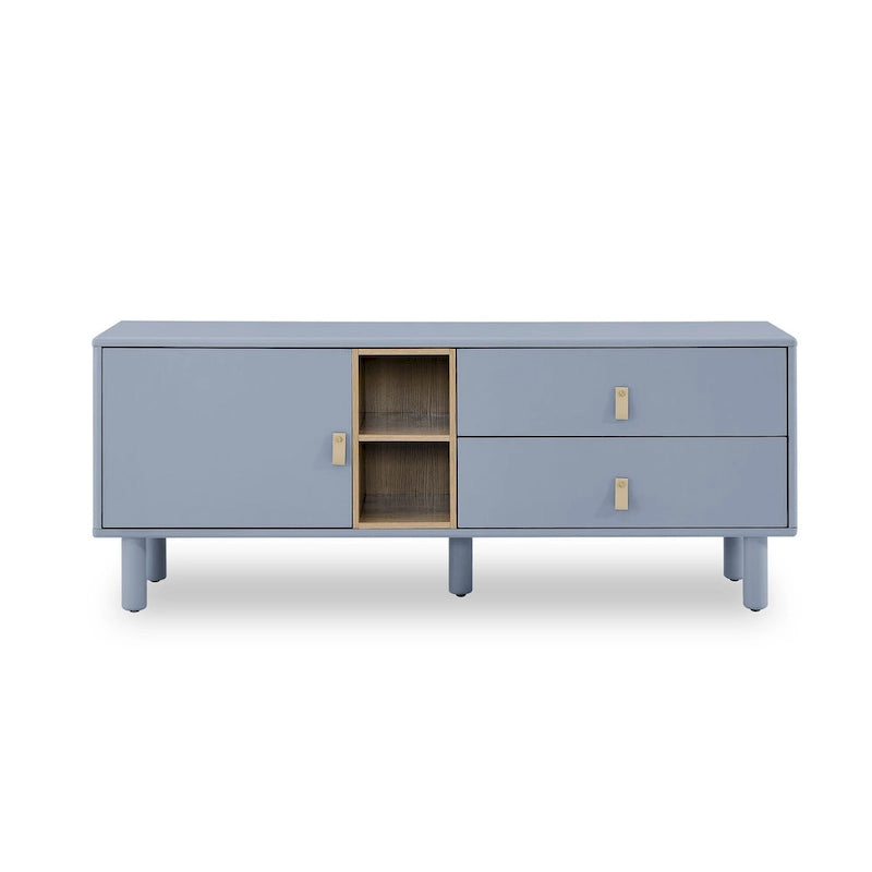 54.57 Multi-functional TV Stand with Leather Handles, Open Storage Compartment and Two Drawer