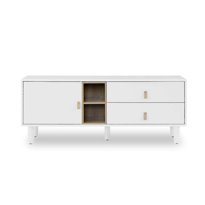 54.57 Multi-functional TV Stand with Leather Handles, Open Storage Compartment and Two Drawer