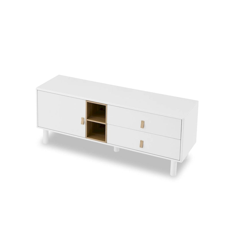 54.57 Multi-functional TV Stand with Leather Handles, Open Storage Compartment and Two Drawer