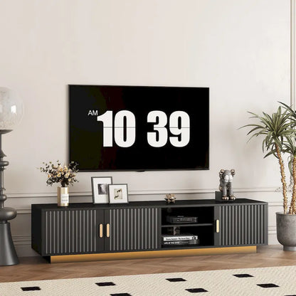 Black 65 Mid-Century TV Stand with LED Lights & Storage for TVs Up to 60