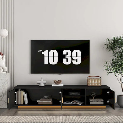 Black 65 Mid-Century TV Stand with LED Lights & Storage for TVs Up to 60