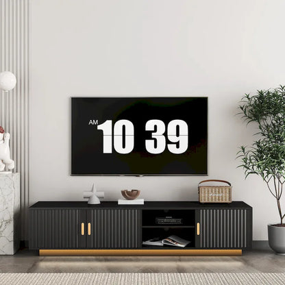 Black 65 Mid-Century TV Stand with LED Lights & Storage for TVs Up to 60