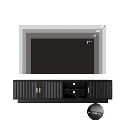 Black 65 Mid-Century TV Stand with LED Lights & Storage for TVs Up to 60