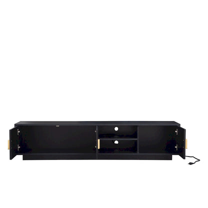 Black 65 Mid-Century TV Stand with LED Lights & Storage for TVs Up to 60