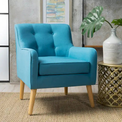 Modern 25 Upholstered Button Tufted Arm Chair with Rubber Wood Legs for Living Room