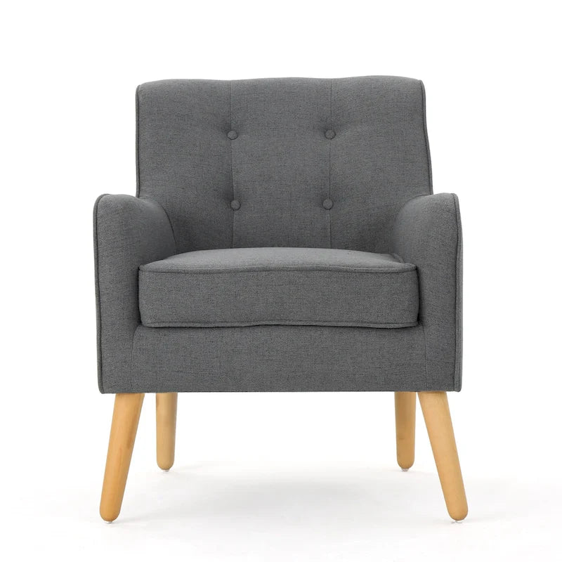 Modern 25 Upholstered Button Tufted Arm Chair with Rubber Wood Legs for Living Room