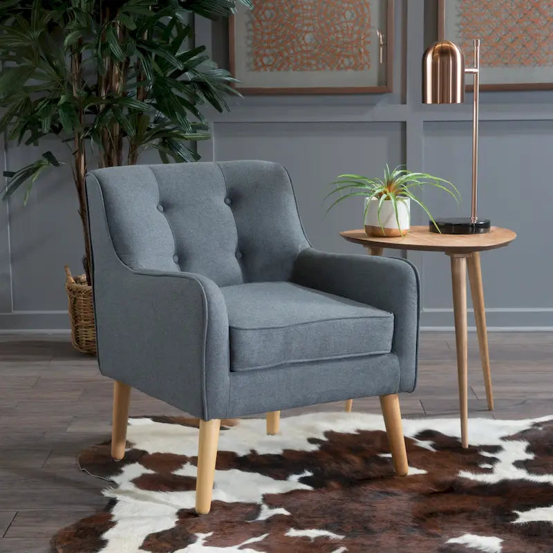 Modern 25 Upholstered Button Tufted Arm Chair with Rubber Wood Legs for Living Room