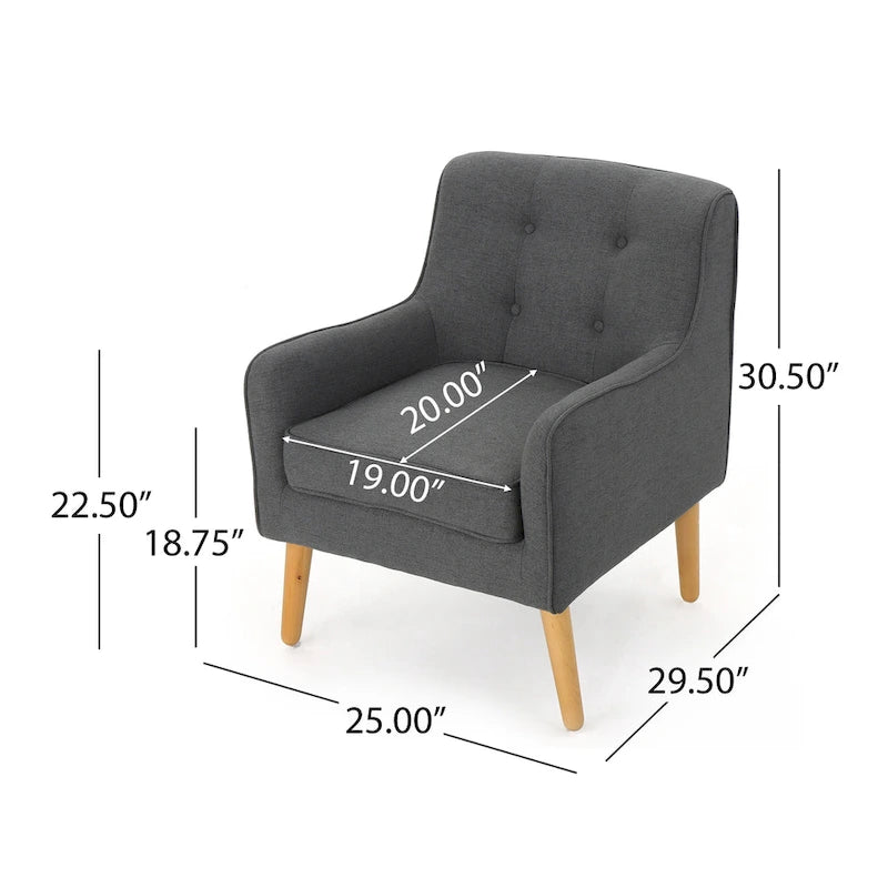 Modern 25 Upholstered Button Tufted Arm Chair with Rubber Wood Legs for Living Room