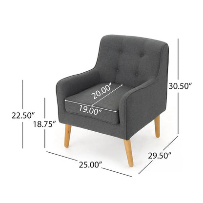 Modern 25 Upholstered Button Tufted Arm Chair with Rubber Wood Legs for Living Room