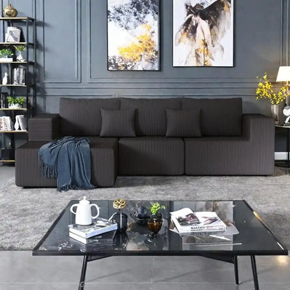 108.3 Corduroy L-Shaped Modular Cloud Sofa with Chaise Lounge