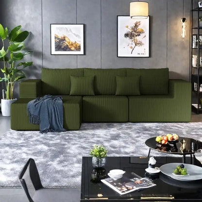 108.3 Corduroy L-Shaped Modular Cloud Sofa with Chaise Lounge