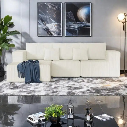108.3 Corduroy L-Shaped Modular Cloud Sofa with Chaise Lounge