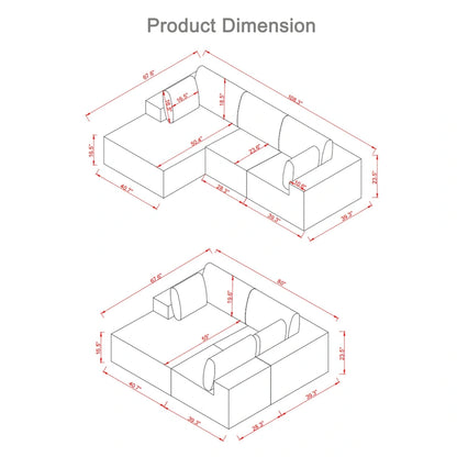 108.3 Corduroy L-Shaped Modular Cloud Sofa with Chaise Lounge