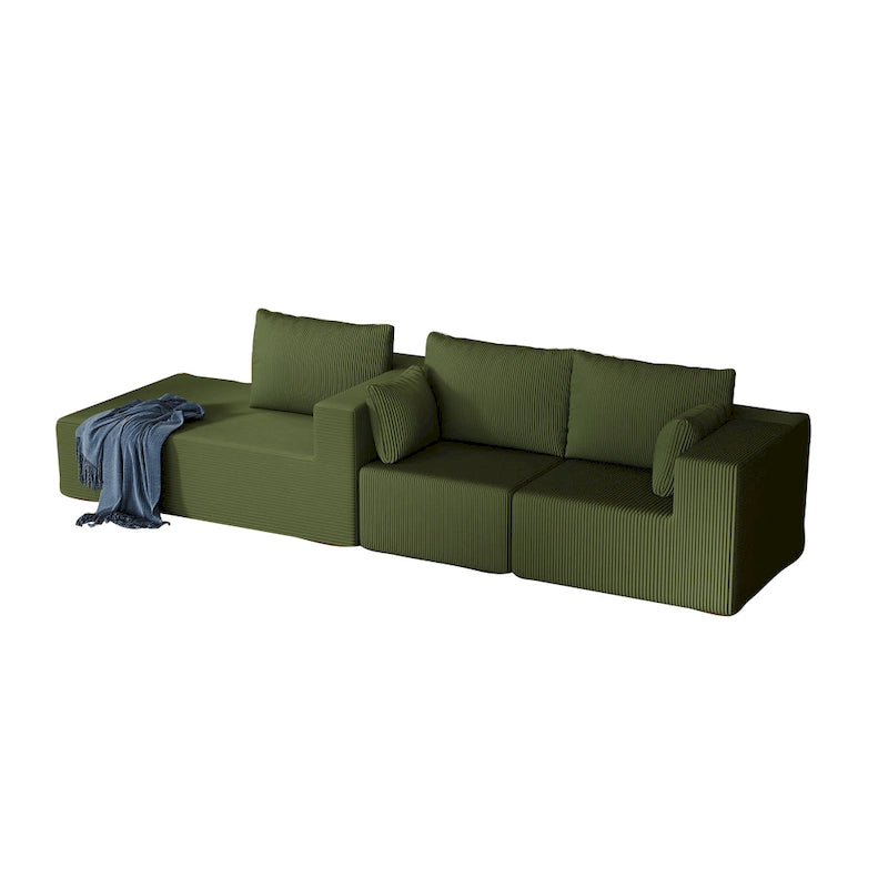 108.3 Corduroy L-Shaped Modular Cloud Sofa with Chaise Lounge