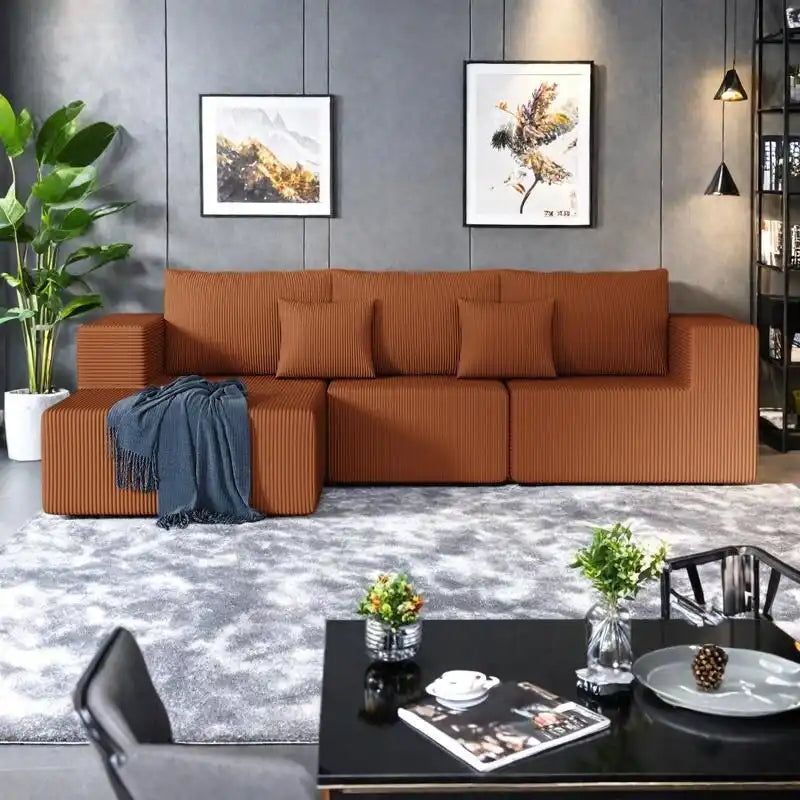 108.3 Corduroy L-Shaped Modular Cloud Sofa with Chaise Lounge