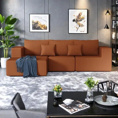 108.3 Corduroy L-Shaped Modular Cloud Sofa with Chaise Lounge
