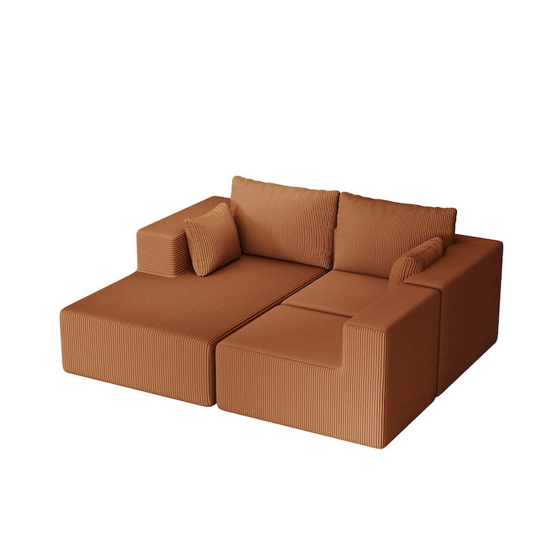 108.3 Corduroy L-Shaped Modular Cloud Sofa with Chaise Lounge