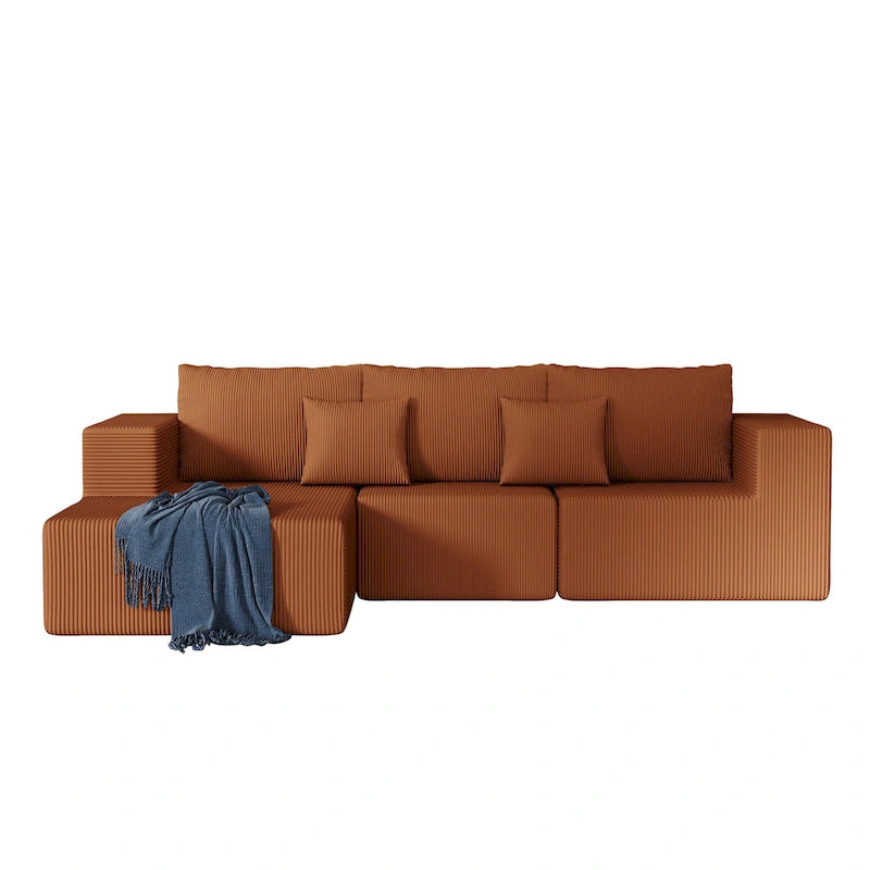 108.3 Corduroy L-Shaped Modular Cloud Sofa with Chaise Lounge