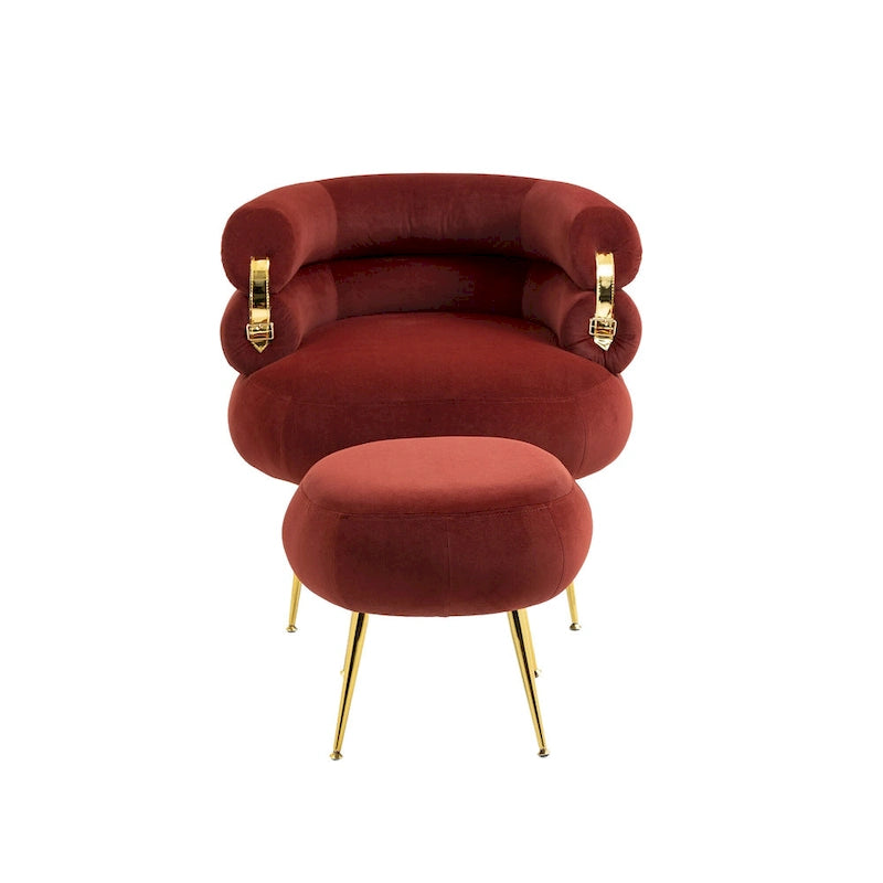 Wine Red Modern 29.13 Upholstered Barrel Chair with Ottoman and Sturdy Metal Frame