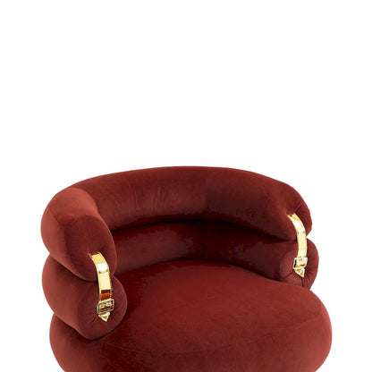 Wine Red Modern 29.13 Upholstered Barrel Chair with Ottoman and Sturdy Metal Frame