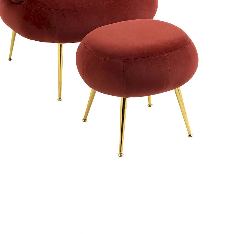 Wine Red Modern 29.13 Upholstered Barrel Chair with Ottoman and Sturdy Metal Frame