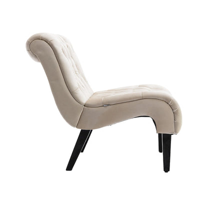 Beige 22.83 Buttons Tufted Accent Chair with Wooden Legs