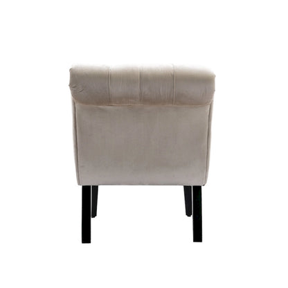 Beige 22.83 Buttons Tufted Accent Chair with Wooden Legs